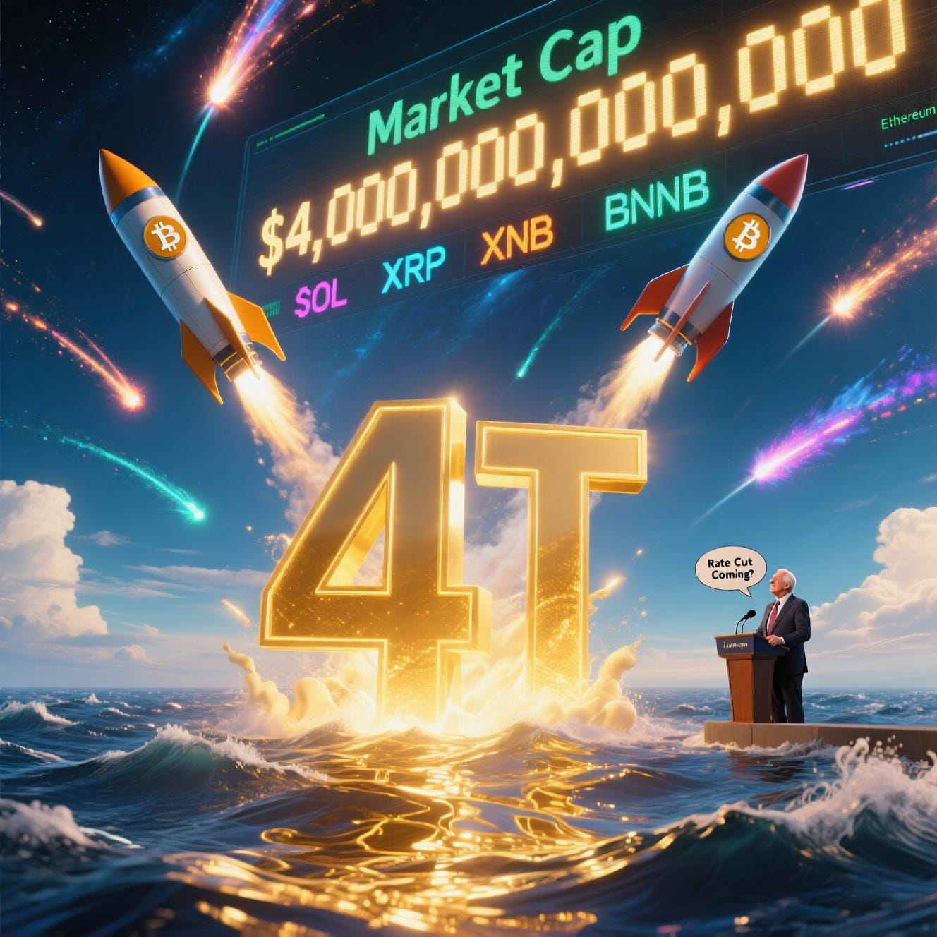 Crypto Market Hits $4 Trillion Milestone as Fed Rate Cut Hints Spark Rally